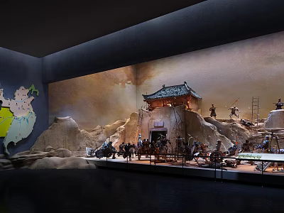 Cartoon Style Historical Scene Model Featuring Rock Formations Ancient Pavilion Figures And Col Israel Map 3d model