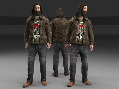 Man In Brown Jacket With Red Graphic T-Shirt Jeans And Brown Shoes Three Angles View 3d model
