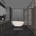 Modern Bathroom Interior Design With Free Standing Bathtub Marble Countertop And Gold Fixtures