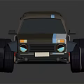 Low Poly Style Brown Car With Blue Stripe White Orange Wheels And Roof Rack