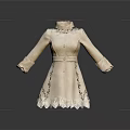 Elegant Women's Beige Coat With High Collar Lace Details And Ruffled Hem
