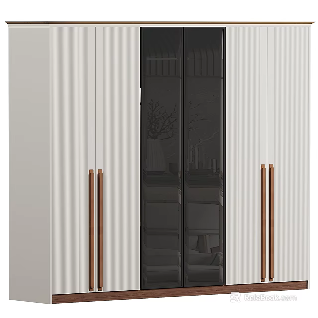 Modern Wardrobe Design With White Cabinet Black Glass Door And Wooden Handle 3d model 