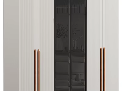 Modern Wardrobe Design With White Cabinet Black Glass Door And Wooden Handle 3d model
