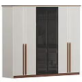 Modern Wardrobe Design With White Cabinet Black Glass Door And Wooden Handle
