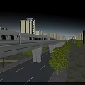 High Speed Train Moving On Urban Viaduct With High Rise Buildings And Trees