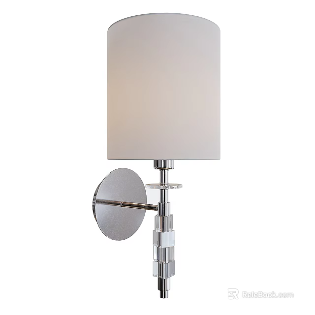 Sleek Modern Wall Lamp With Cylinder Fabric Lampshade And Polished Chrome Frame 3d model 