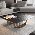 Modern Living Room Coffee Table With Dark Wooden Top And Woven Metal Base