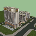 Modern High Rise Hotel Building With Multiple Structures And Green Area Front 3d model