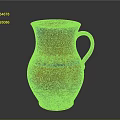 Carved Orange Earthenware Jug with Intricate Wave Patterns and Handle
