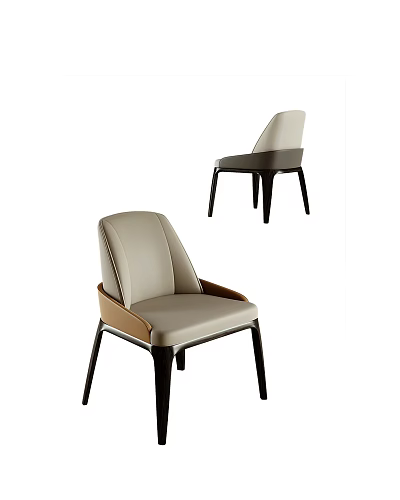 Modern Accent Chair With Beige Upholstered Seat Dark Wooden Legs And Contrast Trim Design 3d model
