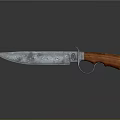Vintage Combat Knife With Worn Metal Blade Wooden Handle And Metal Ring On Reflective Surface
