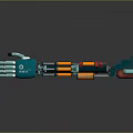Intricate Mechanical Game Movie Character Featuring Teal Orange Red Parts And Complex Design