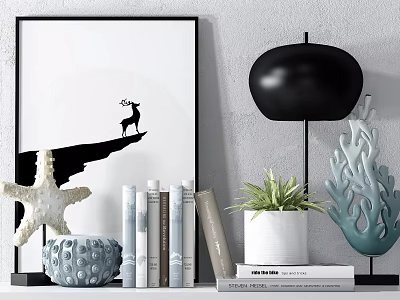 Decorative Ornament Set With Deer Painting Black Lamp Starfish Potted Plant And Coral Ornament 3d model