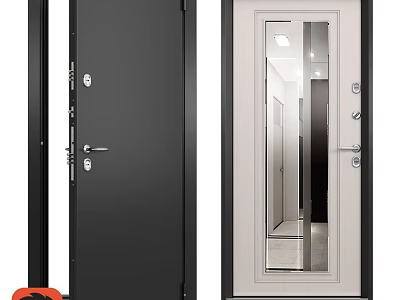 Modern Black Swing Door With Glass Panel And Metal Frame Design 3d model