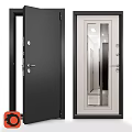 Modern Black Swing Door With Glass Panel And Metal Frame Design