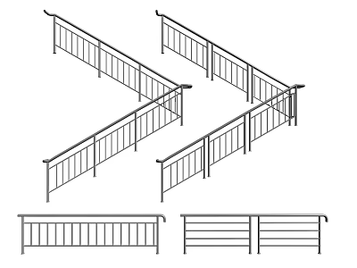 Various Structural Styles of Metal Railings Including Corner and Straight Designs 3d model
