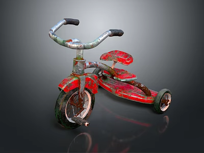 Children's Red Rusty Tricycle With Classic Design And Retro Features For Kids 3d model
