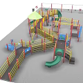 Colorful Outdoor Playground Equipment With Slides Climbing Frames Safety Fencing And Canopy