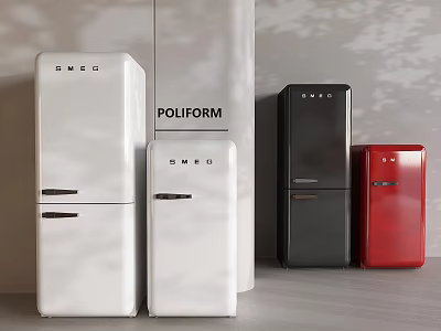 Retro Design Refrigerators Freezers in White Black Red for Stylish Home Kitchens 3d model