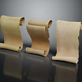 Three Aged Parchment Scrolls On Reflective Dark Surface Display Classic Ancient Style
