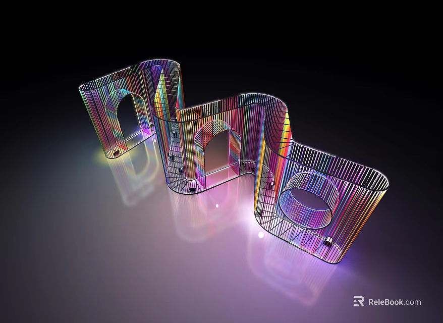 Instagrammable Photo Spot With Colorful Light Art Arch Structures And Rainbow Reflections 3d model 