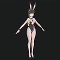 Woman With Rabbit Ears In Black Bodysuit And High Heels Stylish Look