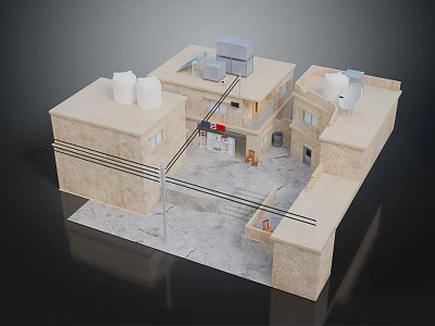 Cartoon Scene With Traditional Style Buildings Courtyard Detailed Roofs Pathways And Small Windows 3d model