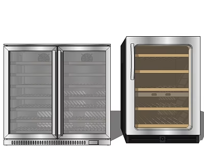 Modern Kitchen With Stainless Steel Glass Door Refrigeration Units And Storage Shelves 3d model
