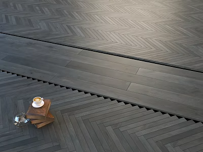 Dark Gray Wooden Flooring With Herringbone Pattern And Straight Planks Design 3d model