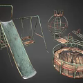 Vintage Metal Playground Equipment With Slide Swing Rotating Structure And Climbing Frame