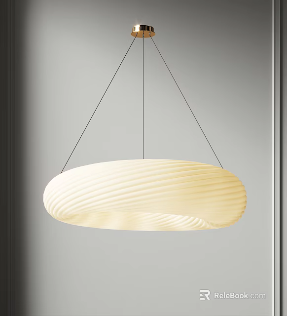 Contemporary Circular Pendant Light With Spiral Texture And Cream White Shade 3d model 