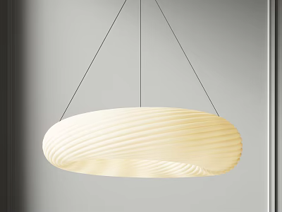 Contemporary Circular Pendant Light With Spiral Texture And Cream White Shade 3d model