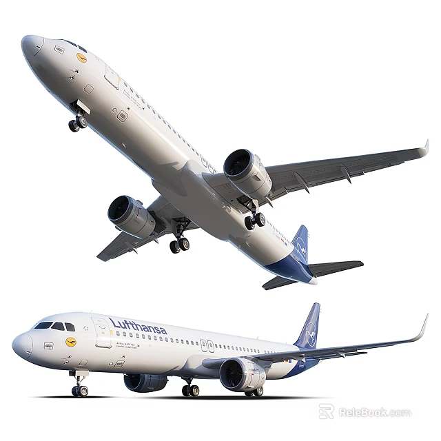 Lufthansa Passenger Aircraft With White Body Blue Tail In Flight And On Ground 3d model 