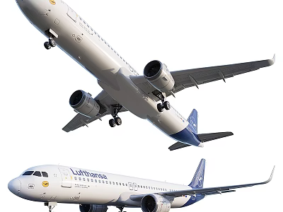 Lufthansa Passenger Aircraft With White Body Blue Tail In Flight And On Ground 3d model