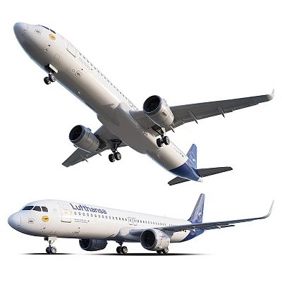 Lufthansa Passenger Aircraft With White Body Blue Tail In Flight And On Ground 3d model