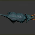 3D Rendered Blue Triceratops Model With Orange Horns And Textured Skin On Dark Background