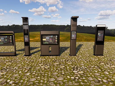 Industrial Equipment Units With Display Screens On Outdoor Gravel Ground 3d model