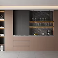 Elegant Modern Sideboard Interior With Black Beige Cabinets Drawers And Ambient Lighting