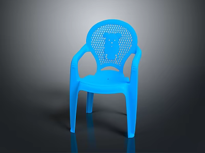 Ergonomic Blue Plastic Leisure Chair With Perforated Backrest And Armrests 3d model