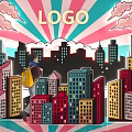 Pop Art Style Cityscape With Pedestrian And LOGO 3d model