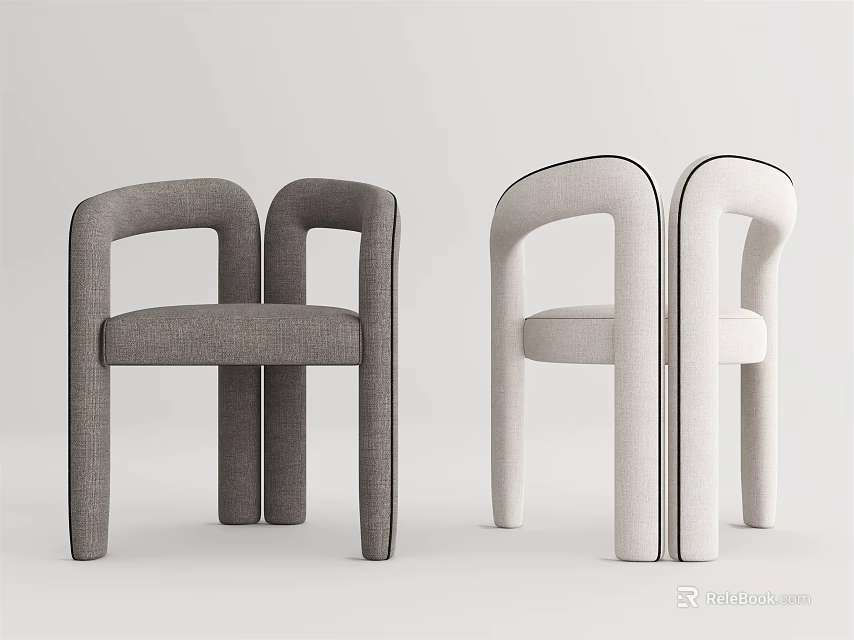Modern Stylish Dining Chairs With Gray And White Upholstery And Curved Armrests Design 3d model 