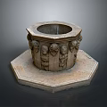Ancient Stone Carved Vessel with Octagonal Base and Intricate Human Face Designs 3d model