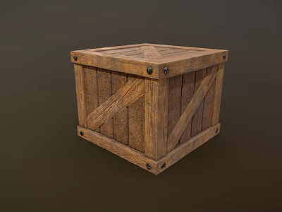 Rustic Wooden Box With Cross Reinforcement Strips And Metal Rivets 3d model