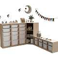Wooden Storage Cabinets With Multiple Drawers Divided Compartments Small Decorations Potted Plant And Bunting Ornaments