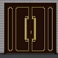Elegant Dark Brown Metal Double Door With Decorative Lines And Ornate Handles