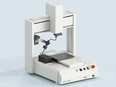 Automated Industrial Equipment with Robotic Arm Black Worktable and Control Panel for Manufacturing 3d model