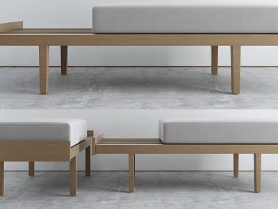 Modern Wooden Frame Sofa Bench with Light Gray Cushion for Living Room Decor 3d model
