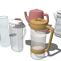 Household Daily Appliances Featuring Colorful Teapots Mugs And Transparent Pitchers