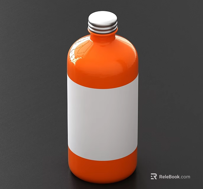 Orange Plastic Bottle With White Label And Silver Cap On Dark Background 3d model 