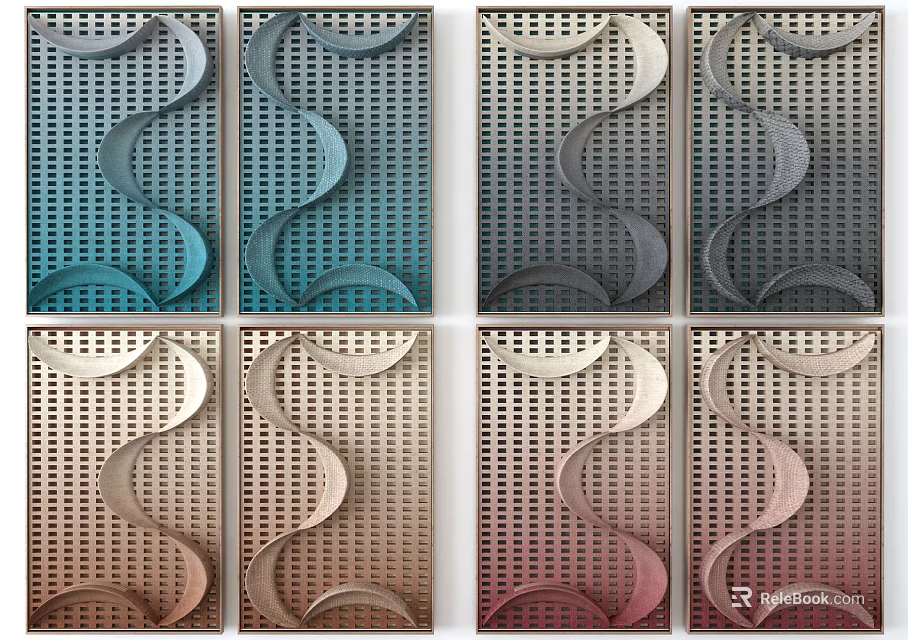 Decorative Perforated Panels With Wave Patterns In Various Colors For Interior Decor 3d model 